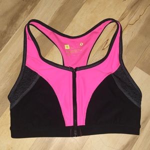 Black, Pink & Gray Zip-Up Sports Bra